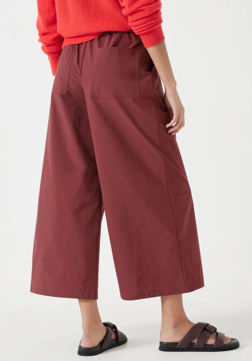 hush Trousers|Technical Melissa Wide Leg Cropped Trousers Oxblood Red