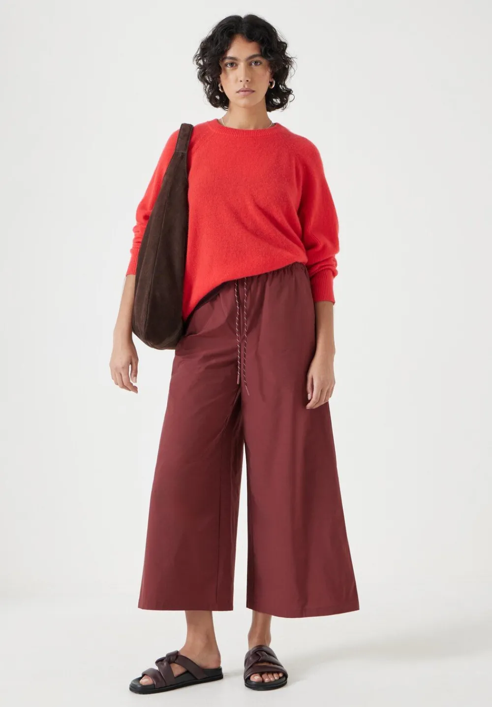 hush Trousers|Technical Melissa Wide Leg Cropped Trousers Oxblood Red