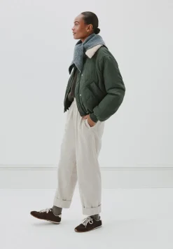 hush Jackets & Coats|Teddy Collar Quilted Bomber Grey Green