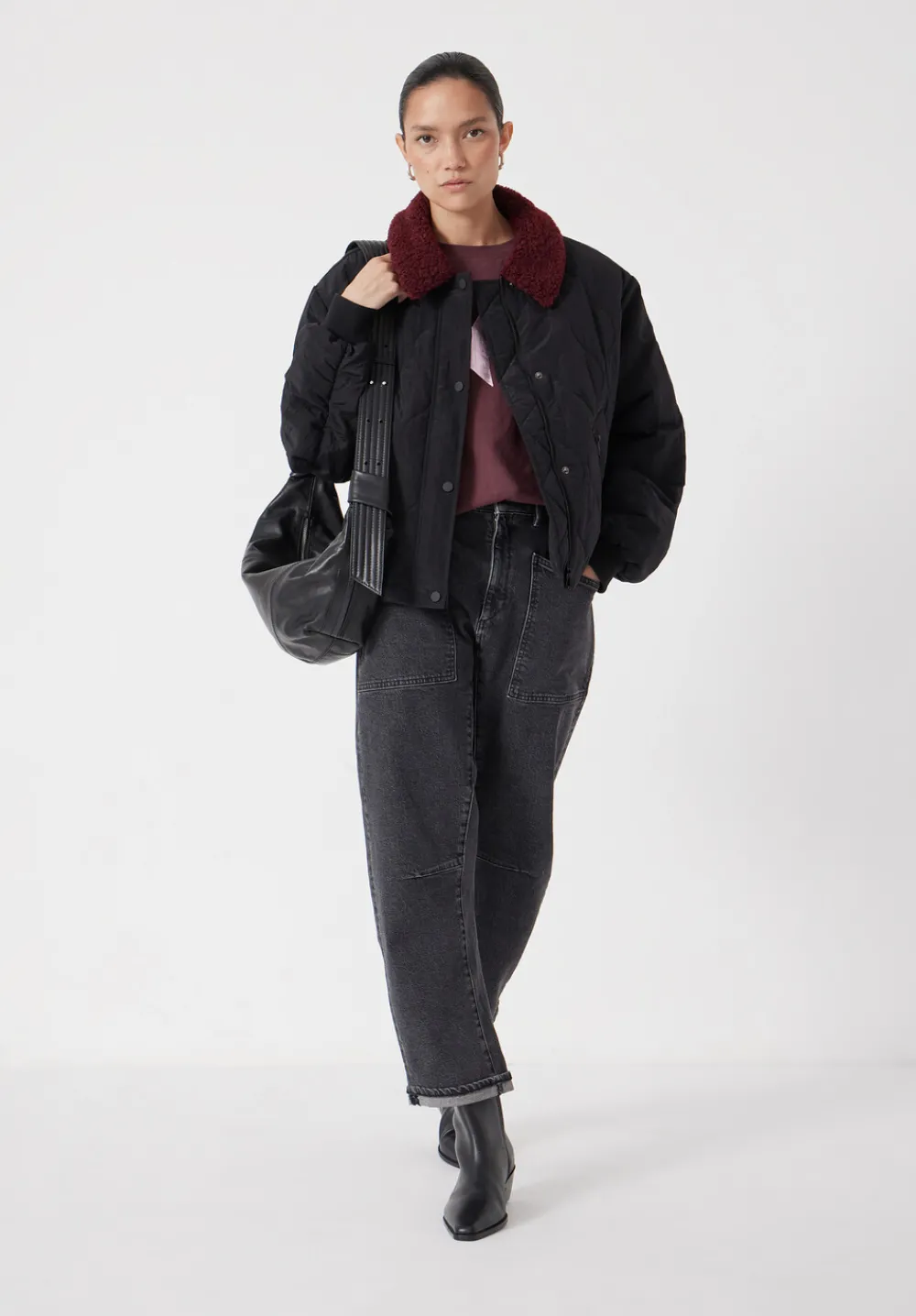 hush Jackets & Coats|Teddy Collar Quilted Bomber Black