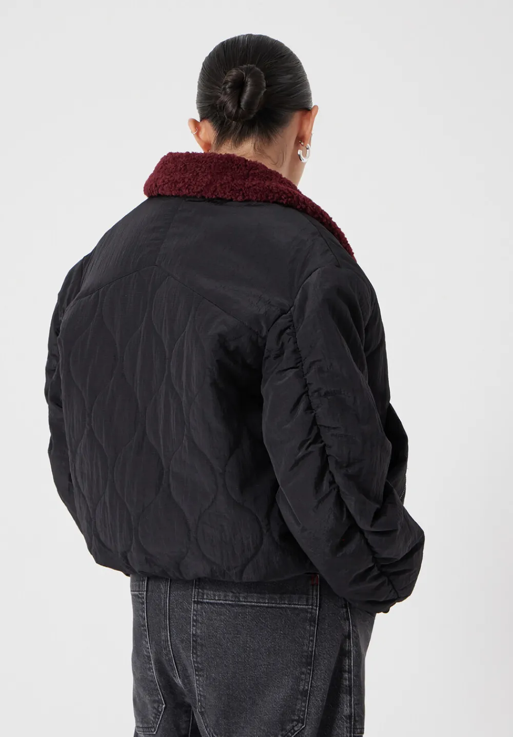 hush Jackets & Coats|Teddy Collar Quilted Bomber Black