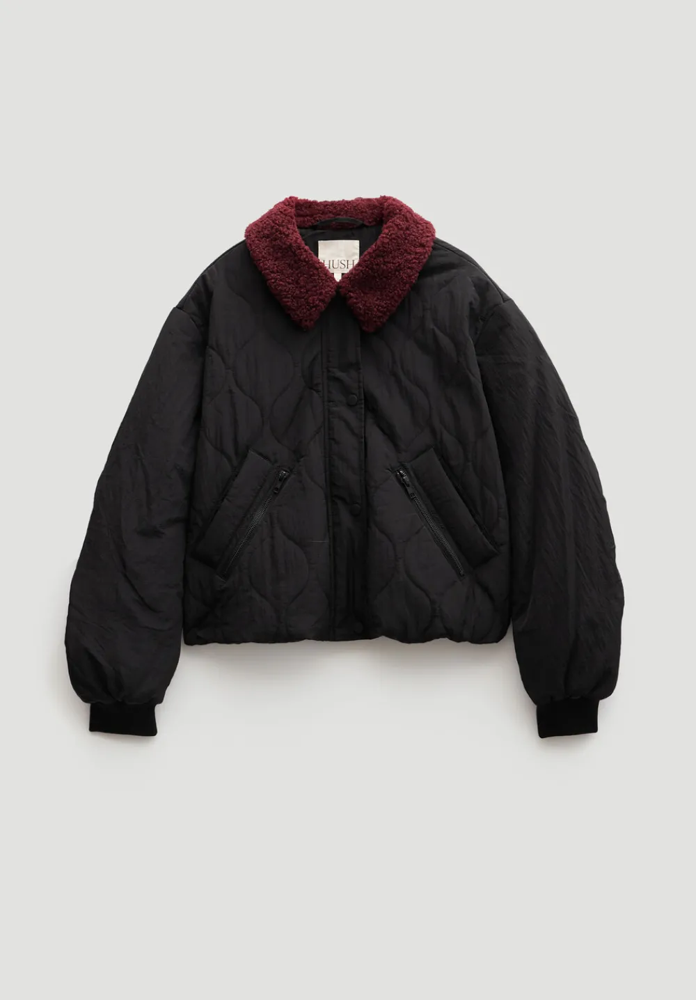 hush Jackets & Coats|Teddy Collar Quilted Bomber Black