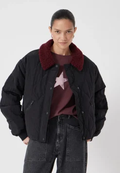 hush Jackets & Coats|Teddy Collar Quilted Bomber Black