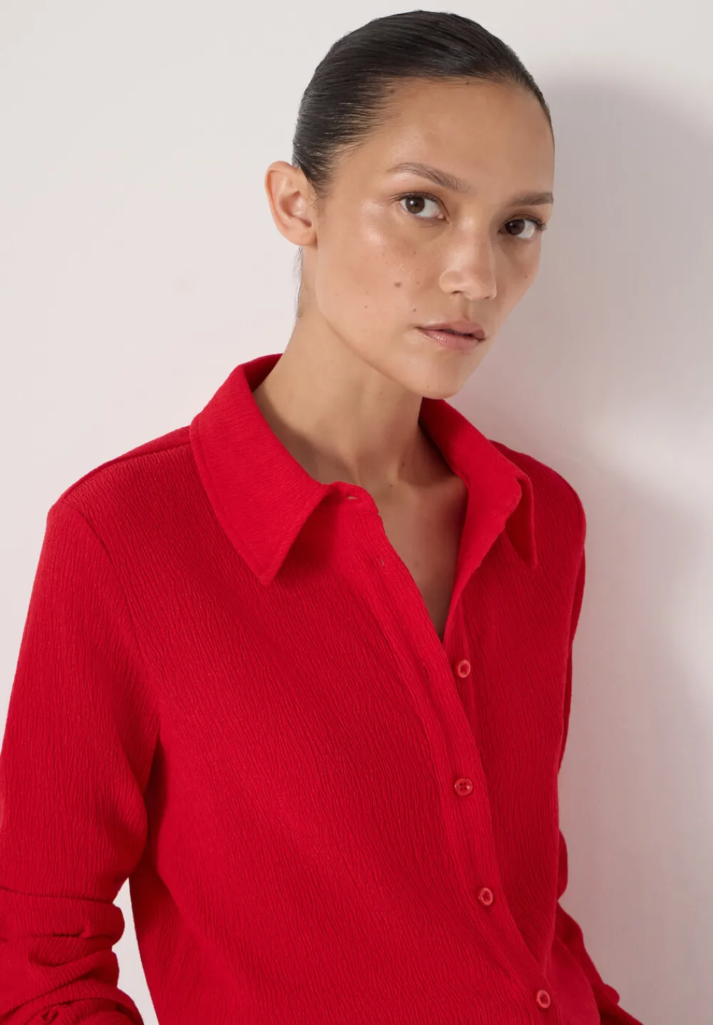 hush Tops & T-Shirts|Textured Slim Shirt Bright Red