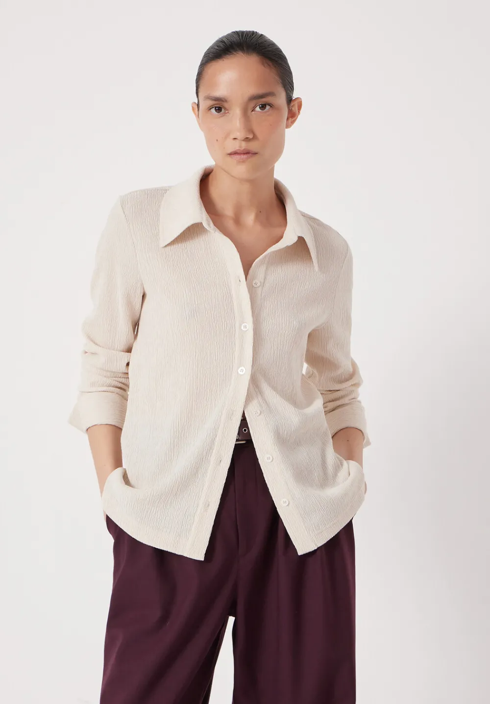 hush Tops & T-Shirts|Textured Slim Shirt Almond