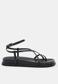 hush Sandals|Flats|Thea Strappy Leather Sandals Black