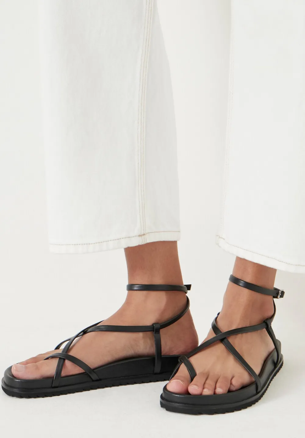 hush Sandals|Flats|Thea Strappy Leather Sandals Black