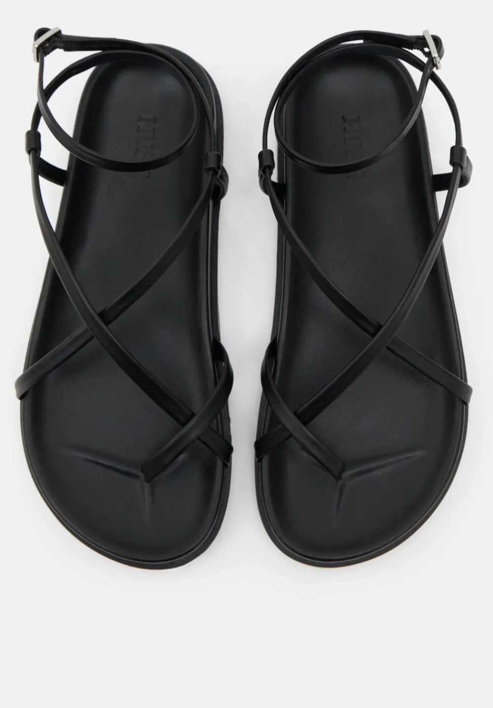 hush Sandals|Flats|Thea Strappy Leather Sandals Black