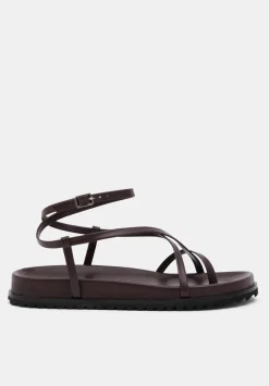 hush Sandals|Flats|Thea Strappy Leather Sandals Burgundy Red
