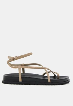 hush Sandals|Flats|Thea Strappy Suede Sandals Taupe