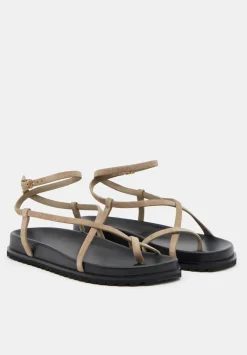 hush Sandals|Flats|Thea Strappy Suede Sandals Taupe