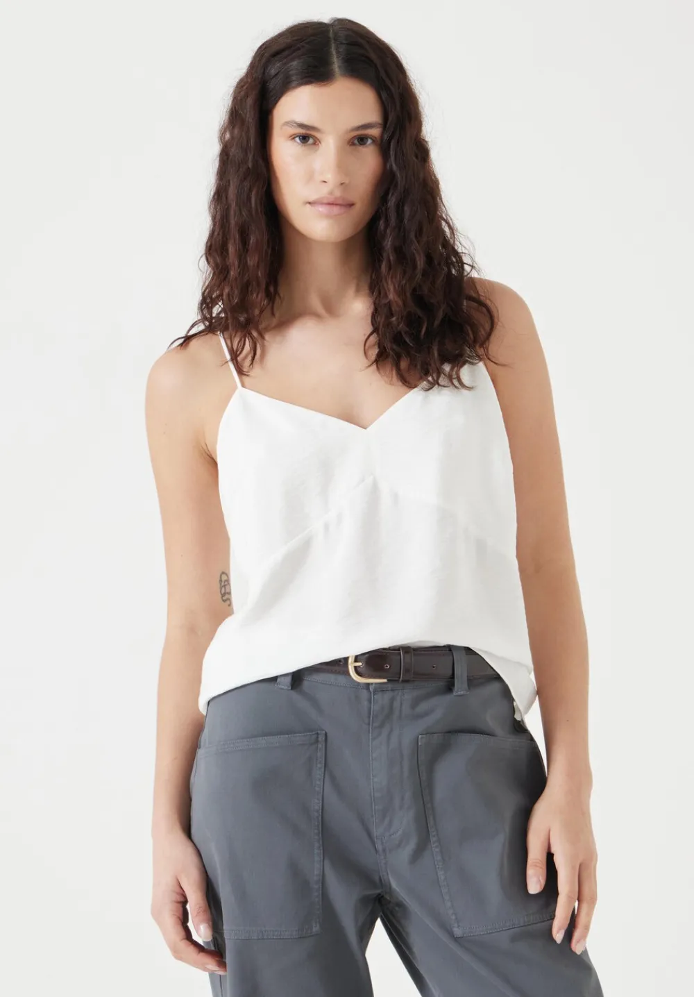 hush Tops & T-Shirts|Thin Strap V-Neck Cami Ecru White