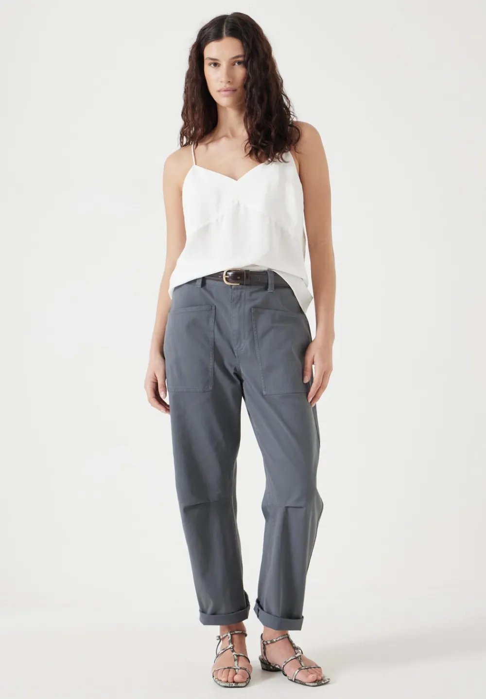 hush Tops & T-Shirts|Thin Strap V-Neck Cami Ecru White