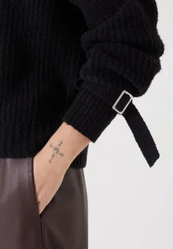 hush Jumpers & Cardigans|Tie and Buckle Detail Textured Knitted Jumper Black