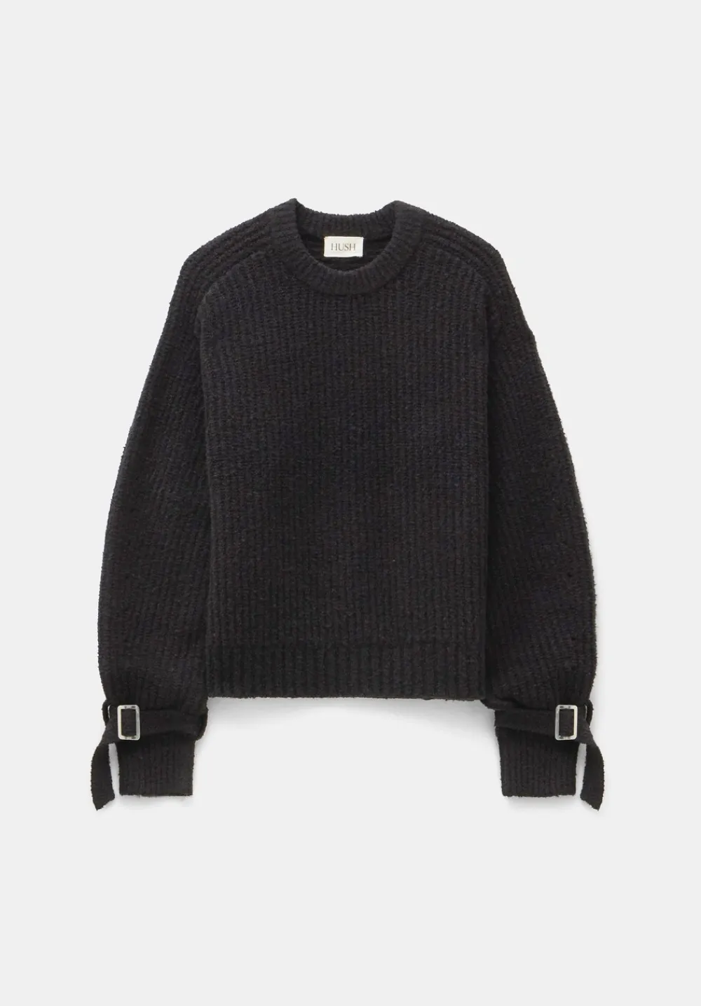 hush Jumpers & Cardigans|Tie and Buckle Detail Textured Knitted Jumper Black