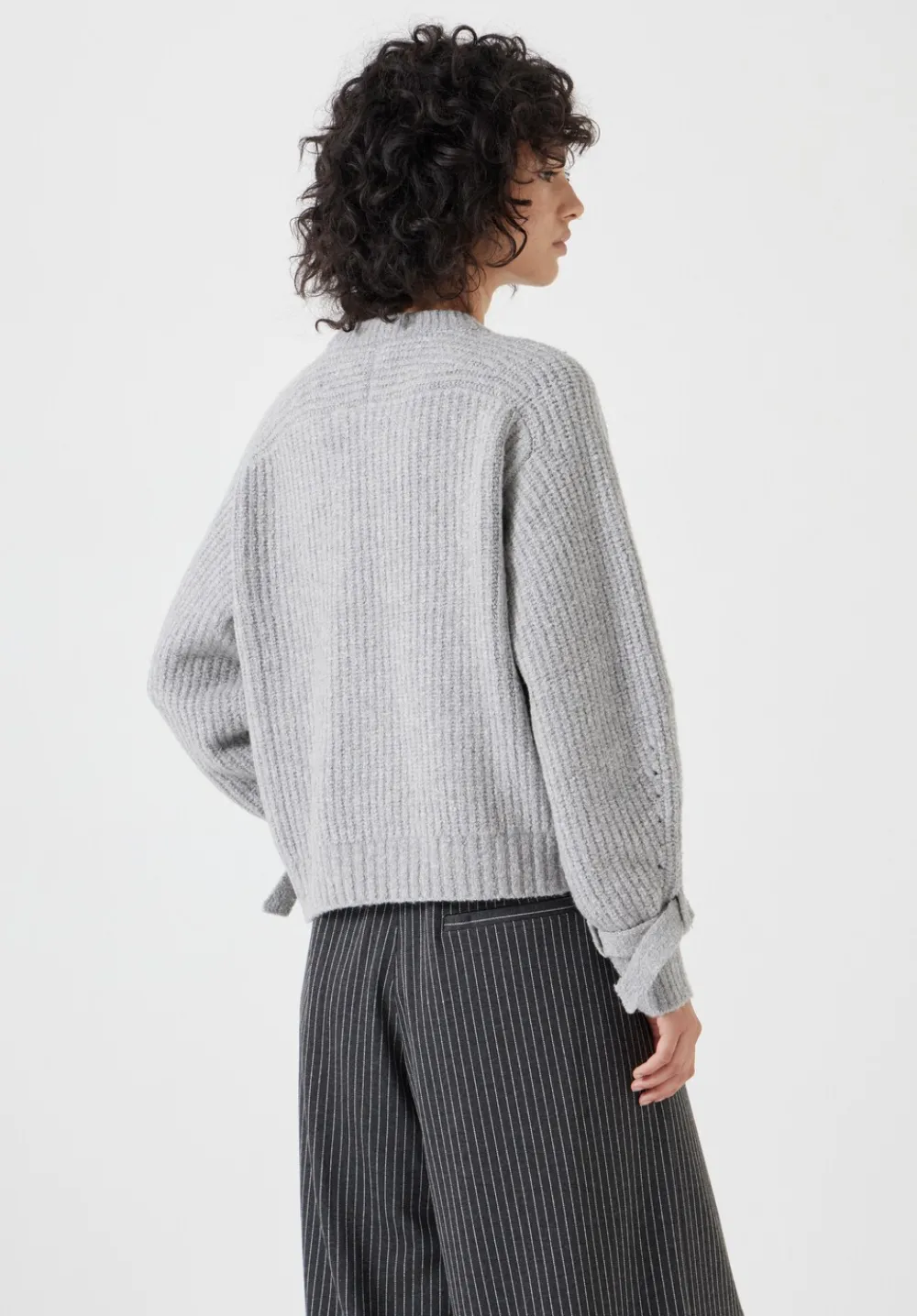 hush Jumpers & Cardigans|Tie and Buckle Detail Textured Knitted Jumper Grey Marl