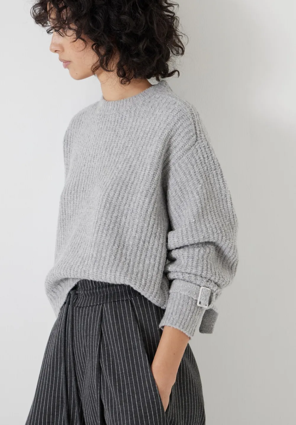 hush Jumpers & Cardigans|Tie and Buckle Detail Textured Knitted Jumper Grey Marl