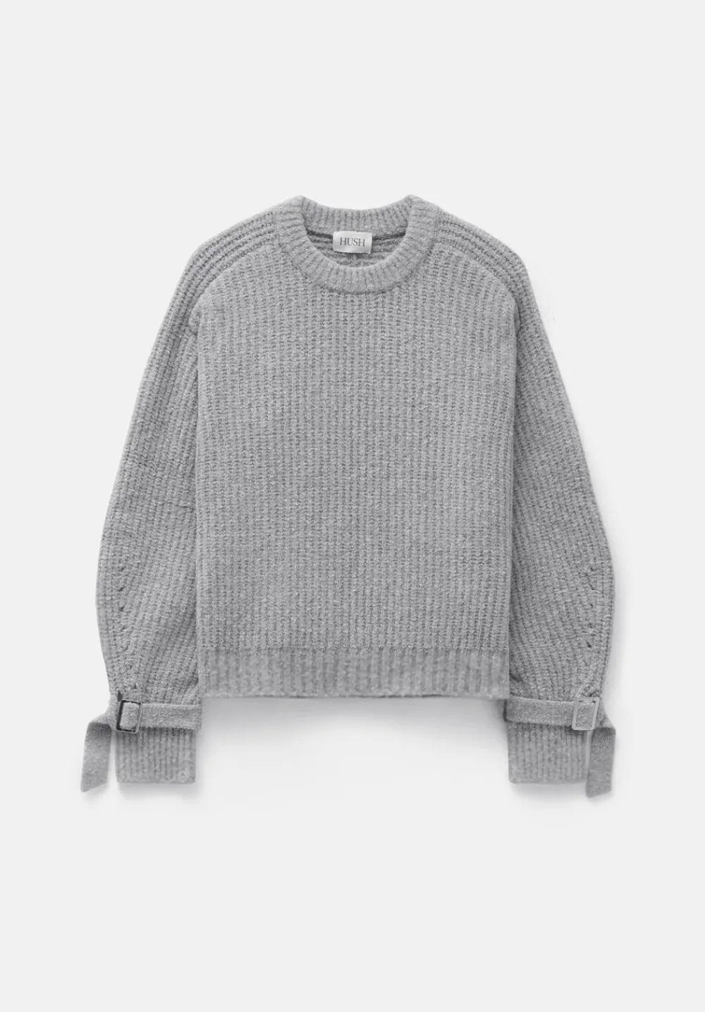 hush Jumpers & Cardigans|Tie and Buckle Detail Textured Knitted Jumper Grey Marl