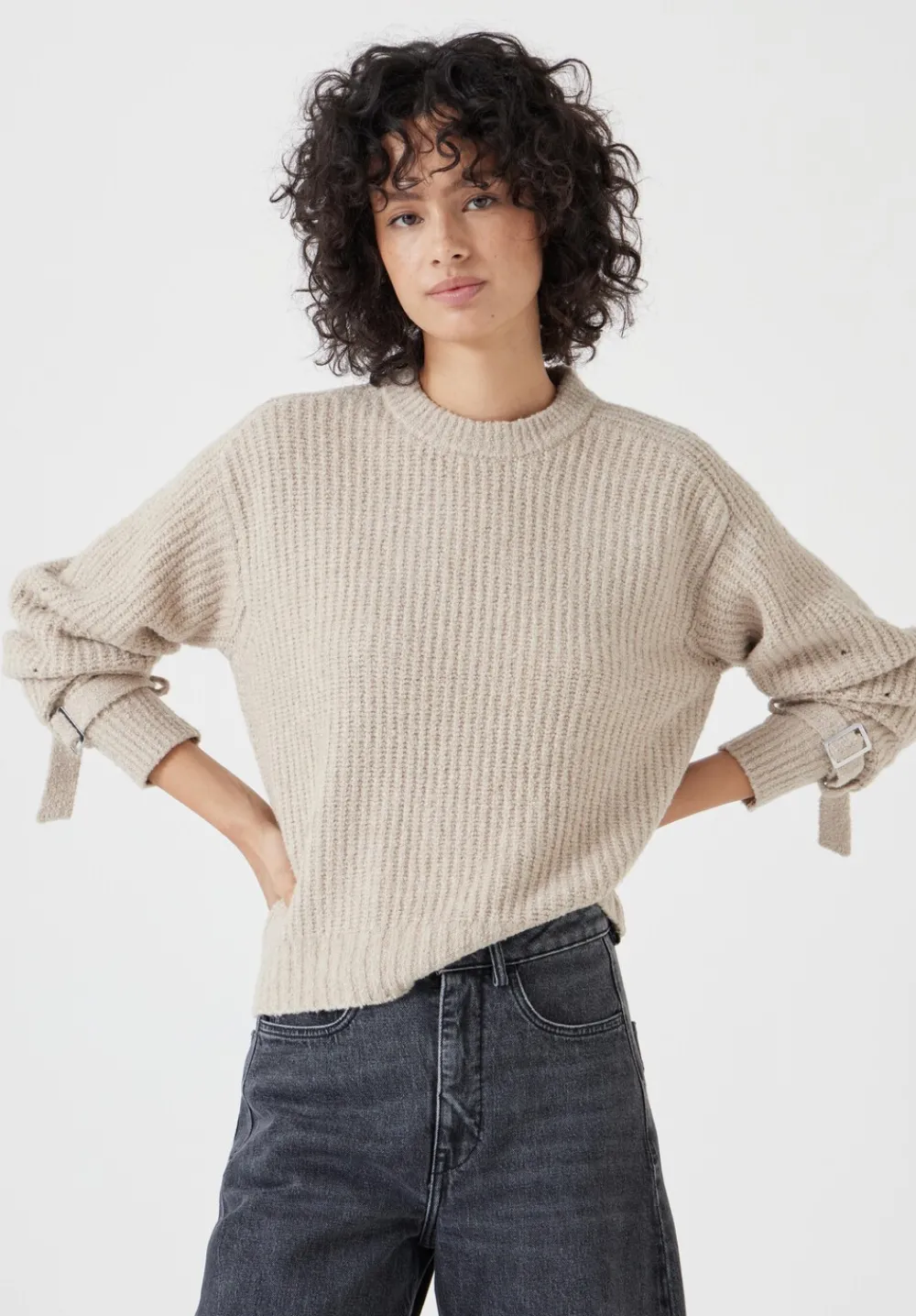 hush Jumpers & Cardigans|Tie and Buckle Detail Textured Knitted Jumper Light Beige