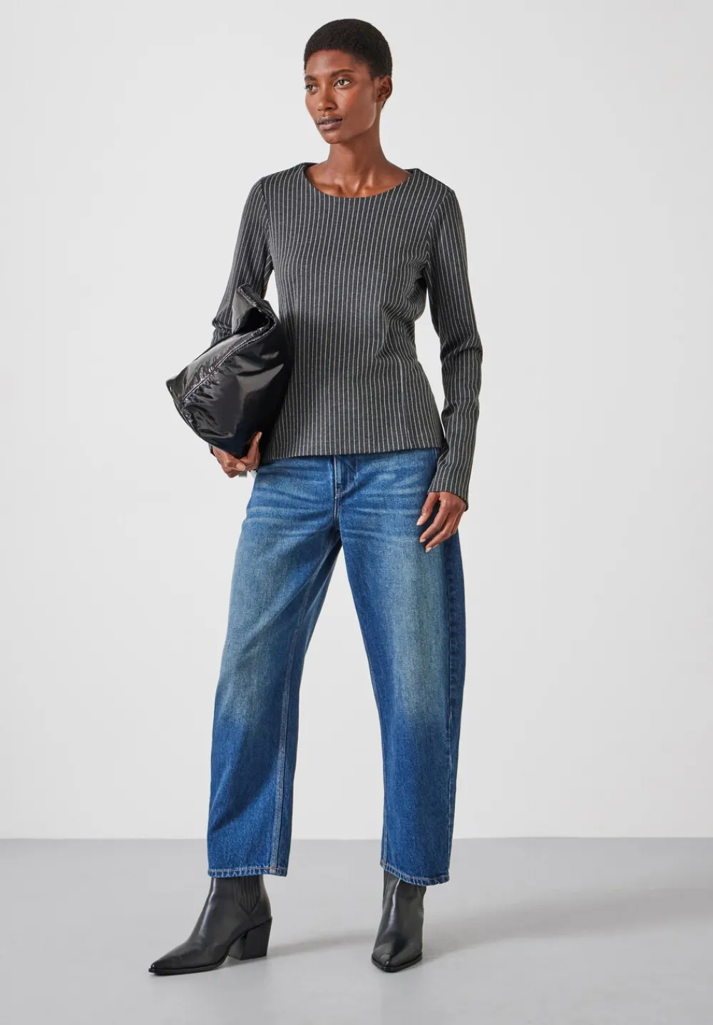 hush Tops & T-Shirts|Tie Back Seamed Top Grey Pinstripe