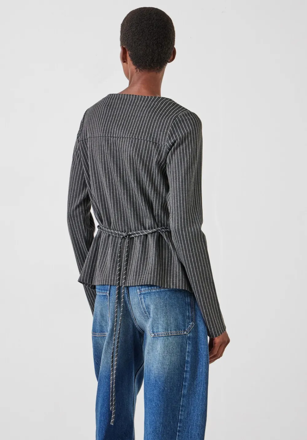 hush Tops & T-Shirts|Tie Back Seamed Top Grey Pinstripe