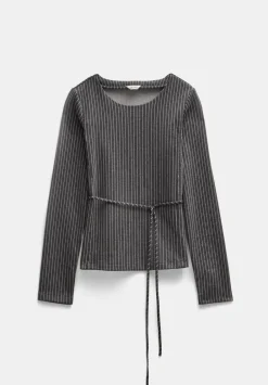 hush Tops & T-Shirts|Tie Back Seamed Top Grey Pinstripe