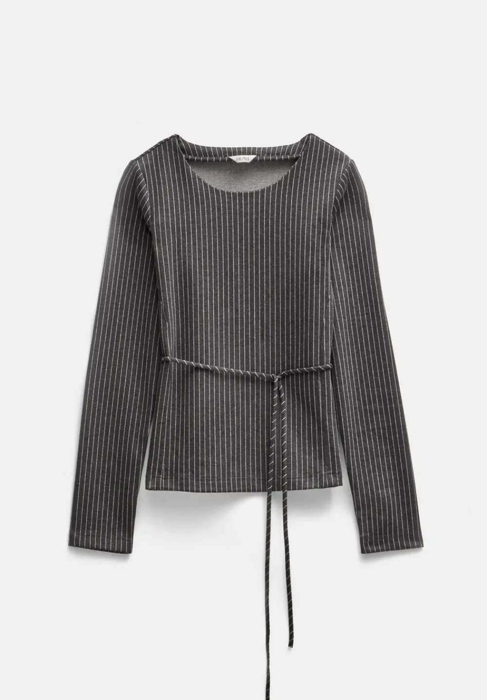 hush Tops & T-Shirts|Tie Back Seamed Top Grey Pinstripe