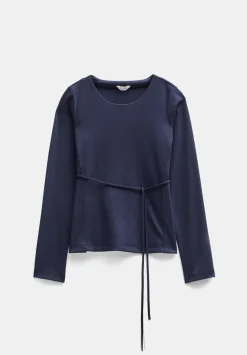 hush Tops & T-Shirts|Tie Back Seamed Top Midnight Navy