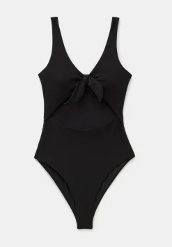 hush Swimwear & Beachwear|Tie Front Texture Swimsuit Black