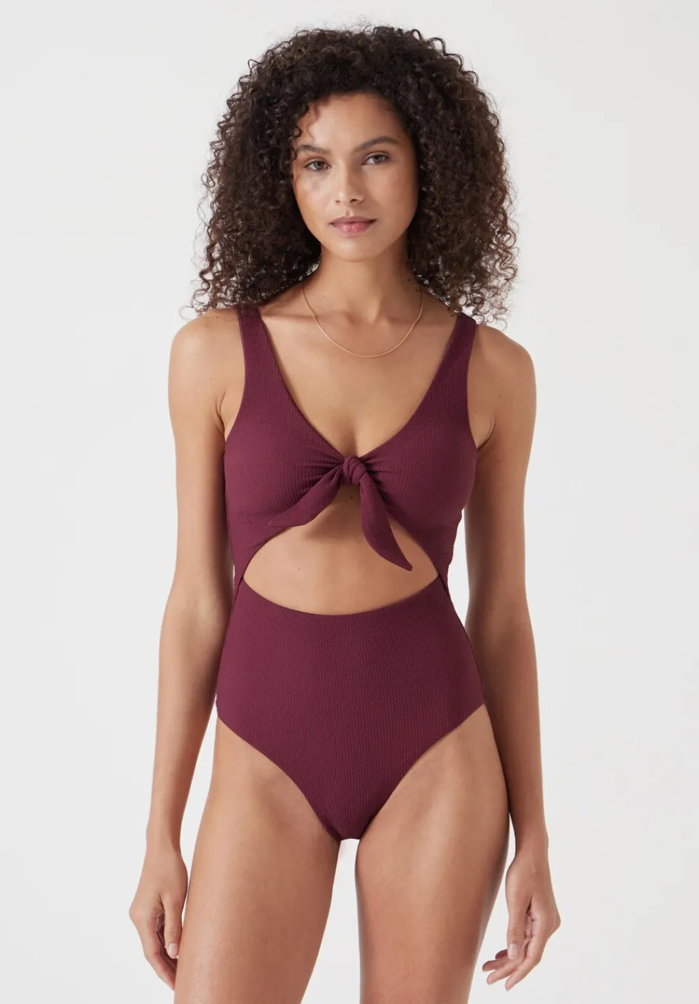 hush Swimwear & Beachwear|Tie Front Texture Swimsuit Burgundy Red
