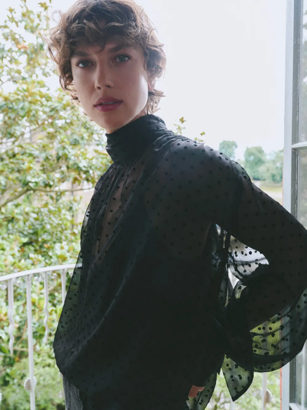 hush Shirts & Blouses|Tie Neck Flocked Spot Blouse Black