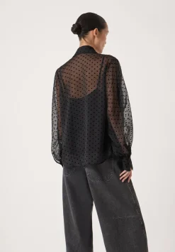 hush Shirts & Blouses|Tie Neck Flocked Spot Blouse Black
