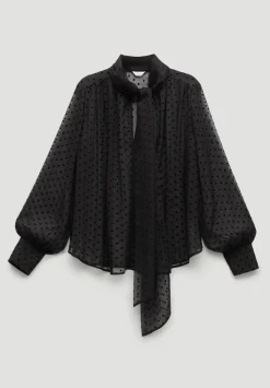 hush Shirts & Blouses|Tie Neck Flocked Spot Blouse Black