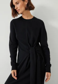 hush Dresses|Tilly Tie Waist Merino Wool Midi Dress Black