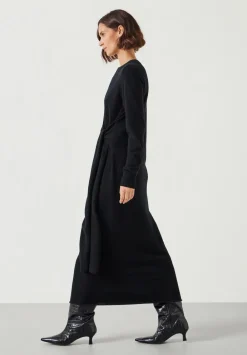 hush Dresses|Tilly Tie Waist Merino Wool Midi Dress Black