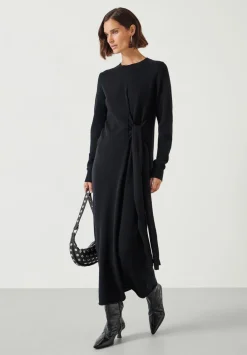 hush Dresses|Tilly Tie Waist Merino Wool Midi Dress Black