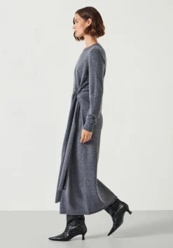 hush Dresses|Tilly Tie Waist Merino Wool Midi Dress Grey Marl