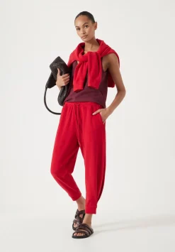 hush Joggers & Leggings|Trousers|Towelling Barrel Leg Pleat Joggers Bright Red