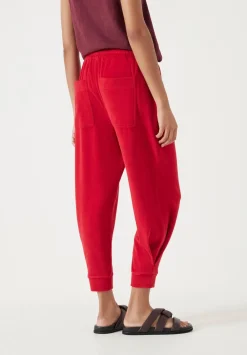 hush Joggers & Leggings|Trousers|Towelling Barrel Leg Pleat Joggers Bright Red