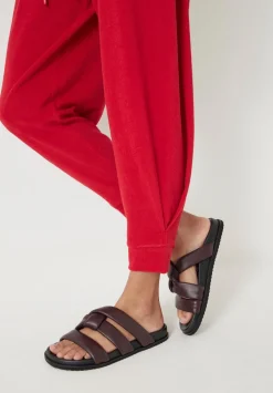 hush Joggers & Leggings|Trousers|Towelling Barrel Leg Pleat Joggers Bright Red
