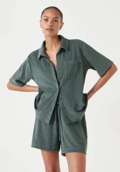 hush Tops & T-Shirts|Towelling Short Sleeve Shirt Sage Green