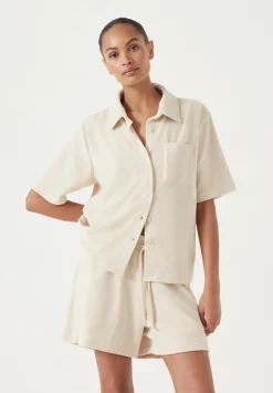 hush Tops & T-Shirts|Towelling Short Sleeve Shirt Stone White