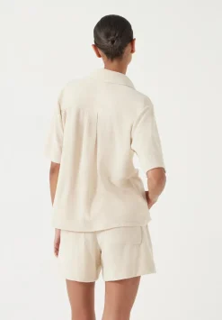 hush Tops & T-Shirts|Towelling Short Sleeve Shirt Stone White
