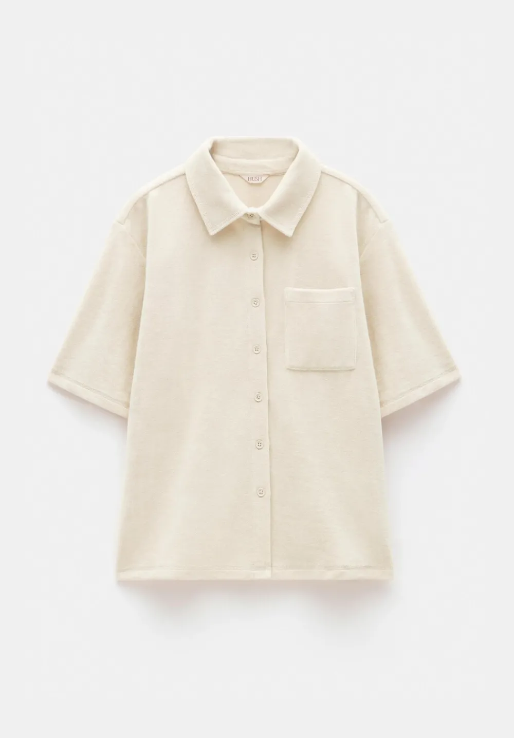 hush Tops & T-Shirts|Towelling Short Sleeve Shirt Stone White