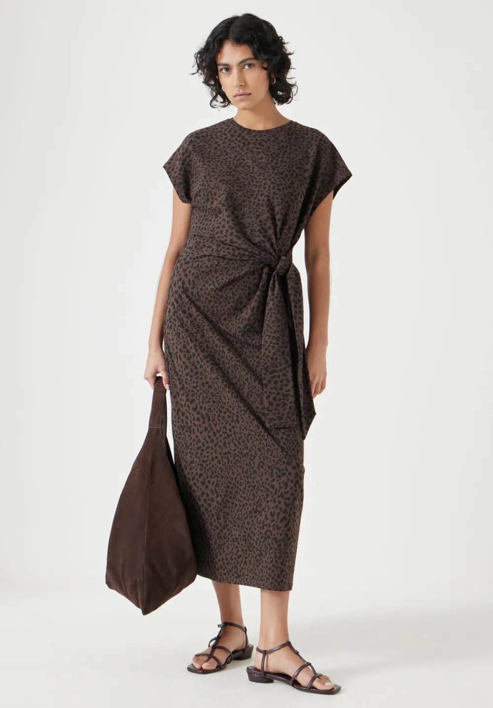 hush Dresses|Trinny Stretch Jersey Midi Dress Brown Animal Print