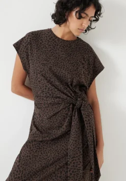 hush Dresses|Trinny Stretch Jersey Midi Dress Brown Animal Print