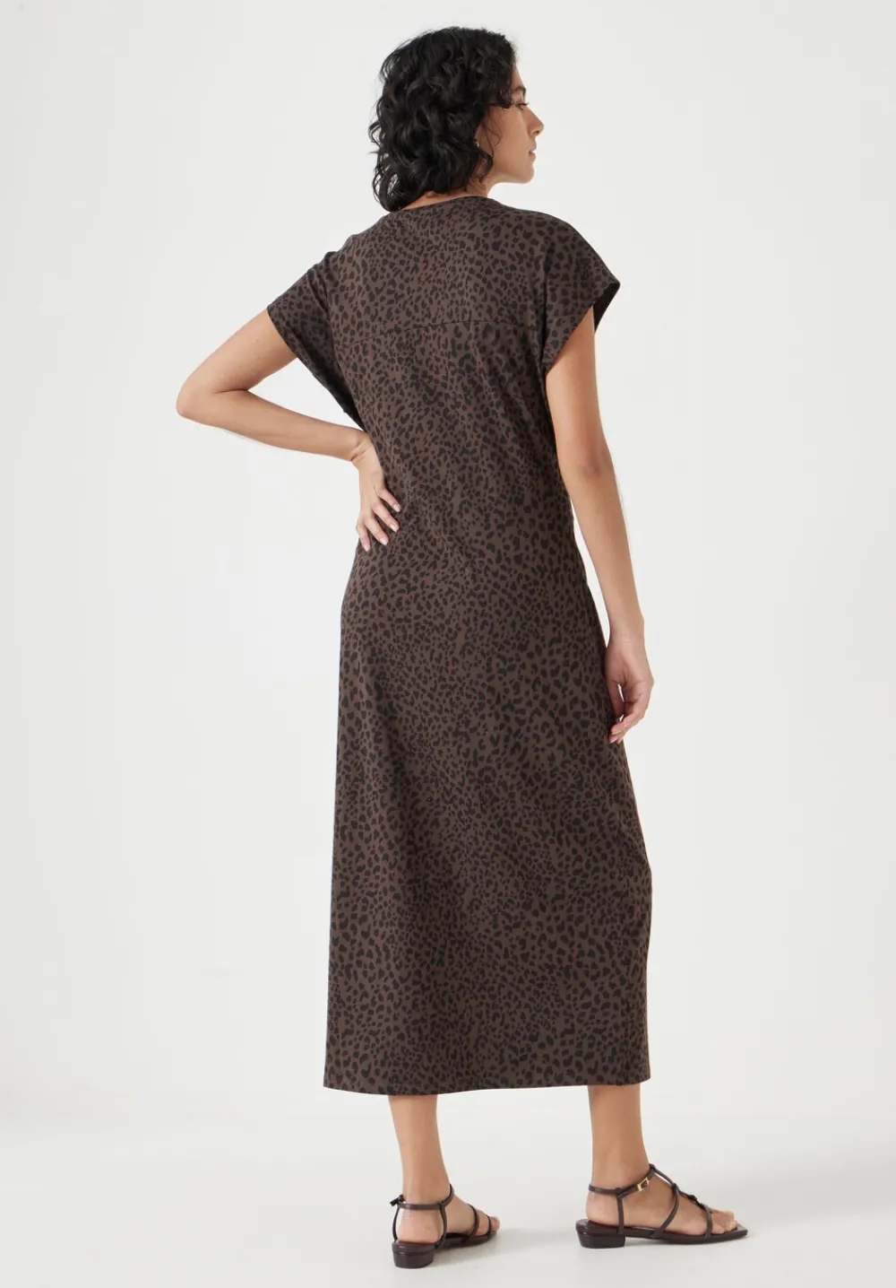 hush Dresses|Trinny Stretch Jersey Midi Dress Brown Animal Print