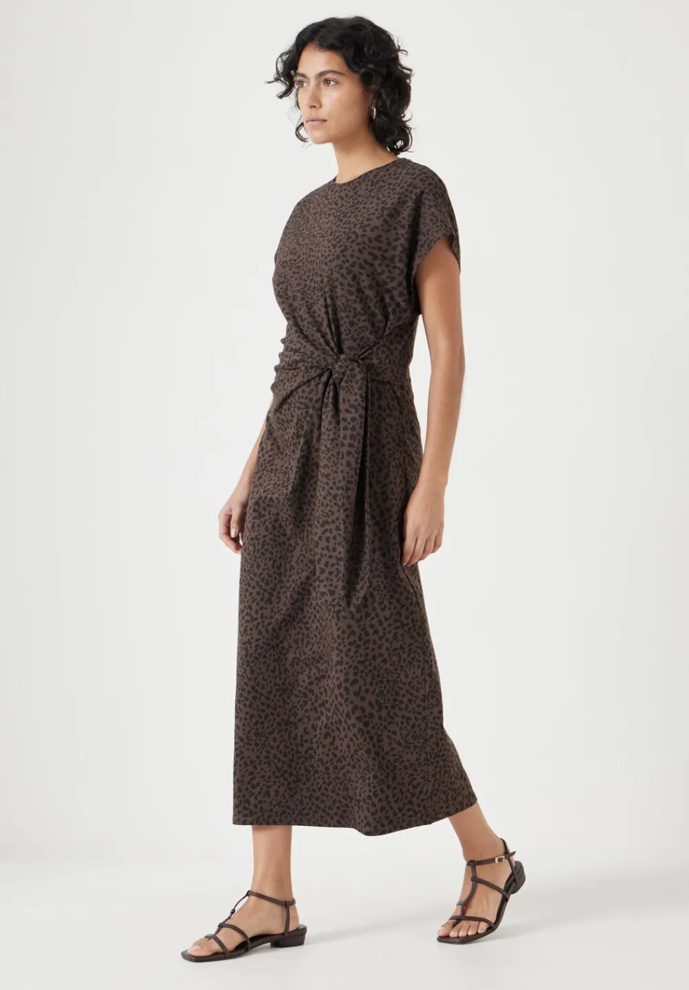 hush Dresses|Trinny Stretch Jersey Midi Dress Brown Animal Print
