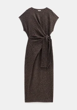 hush Dresses|Trinny Stretch Jersey Midi Dress Brown Animal Print