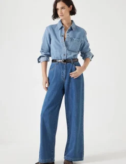 hush Jumpsuits|Dresses|Two Tone Evelyn Denim Jumpsuit Blue Denim